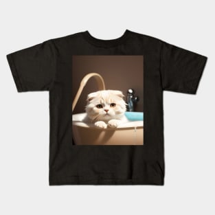 Cat Taking a Bath - Modern Digital Art Kids T-Shirt